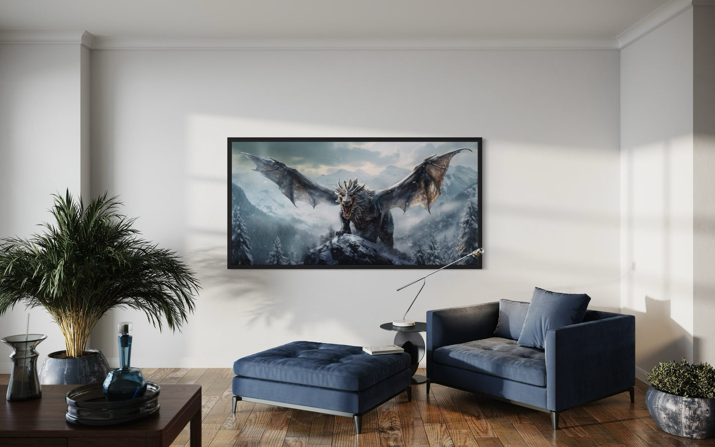 Dragon Canvas Wall Art – Framed Fantasy Painting for Ma Cave Or Game Room Decor