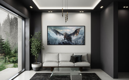 Dragon Canvas Wall Art – Framed Fantasy Painting for Ma Cave Or Game Room Decor