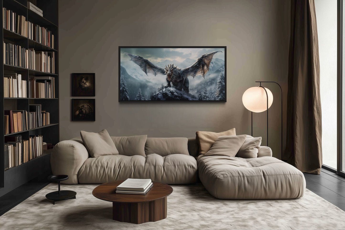 Dragon Canvas Wall Art – Framed Fantasy Painting for Ma Cave Or Game Room Decor