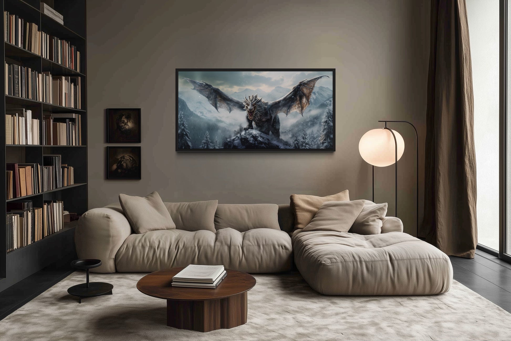 Dragon Canvas Wall Art – Framed Fantasy Painting for Ma Cave Or Game Room Decor