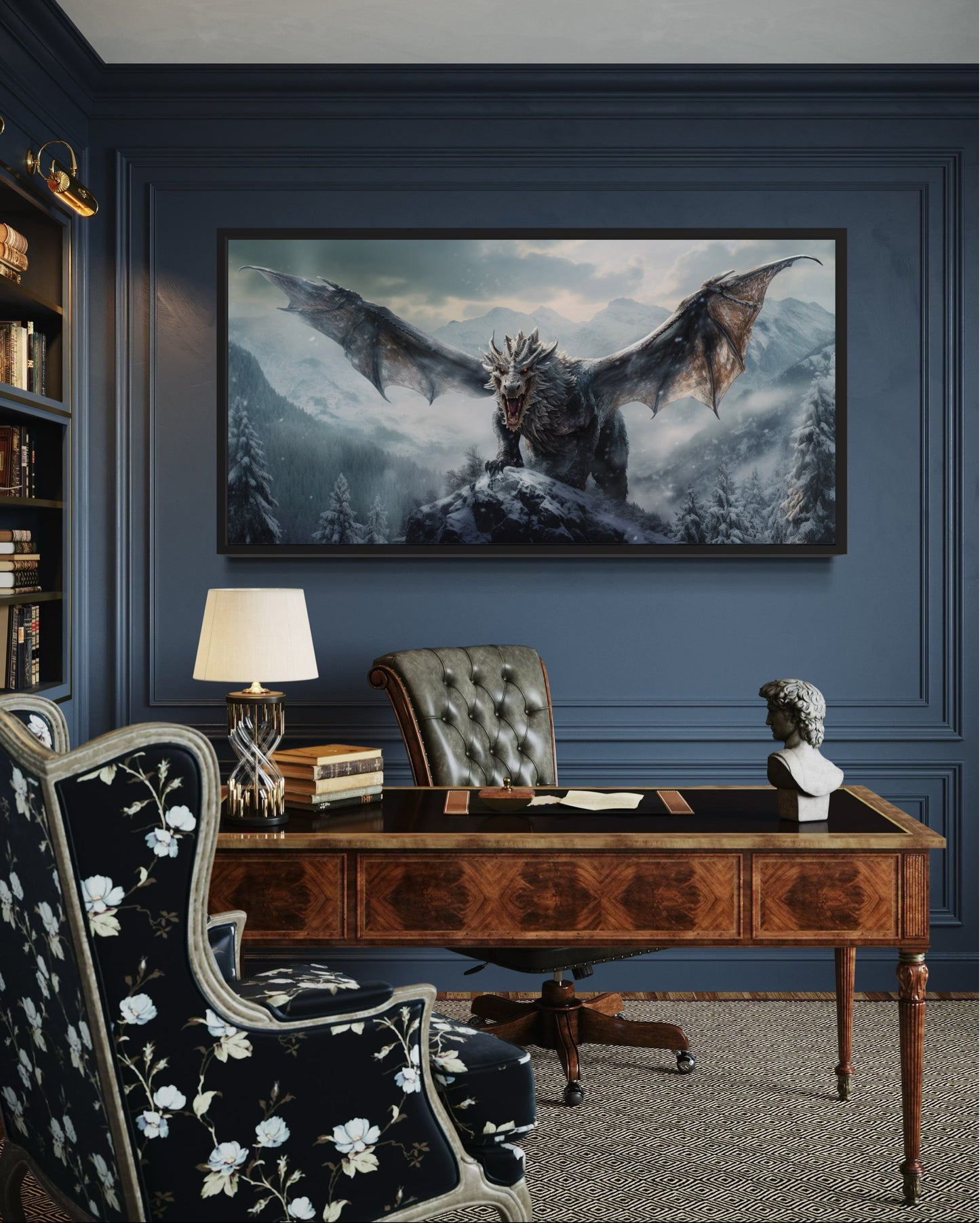 Dragon Canvas Wall Art – Framed Fantasy Painting for Ma Cave Or Game Room Decor