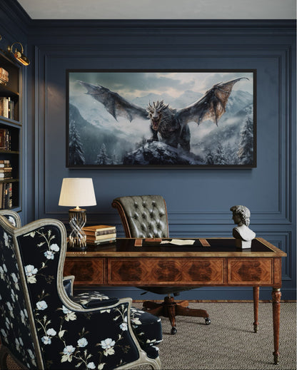 Dragon Canvas Wall Art – Framed Fantasy Painting for Ma Cave Or Game Room Decor