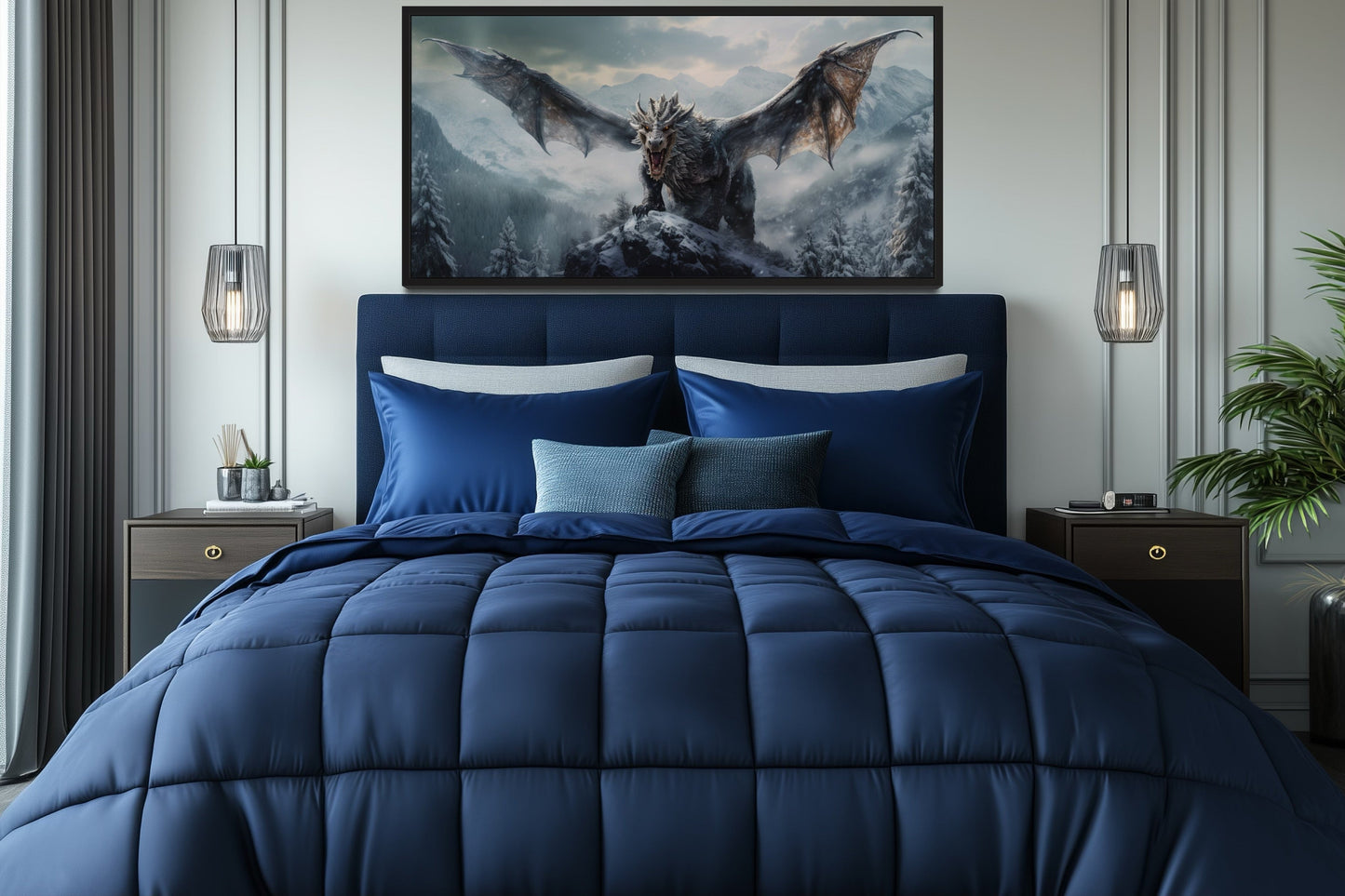 Dragon Canvas Wall Art – Framed Fantasy Painting for Ma Cave Or Game Room Decor