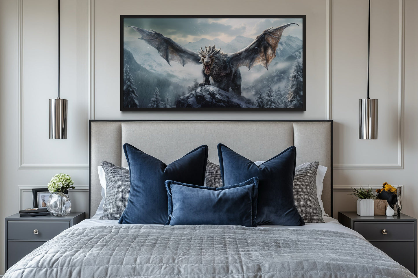 Dragon Canvas Wall Art – Framed Fantasy Painting for Ma Cave Or Game Room Decor