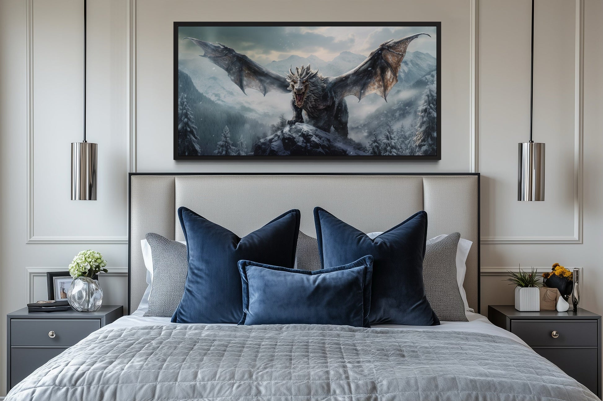 Dragon Canvas Wall Art – Framed Fantasy Painting for Ma Cave Or Game Room Decor