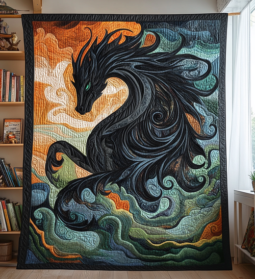 Dragon Obsidian Quilted Blanket - Throw (55" x 60")
