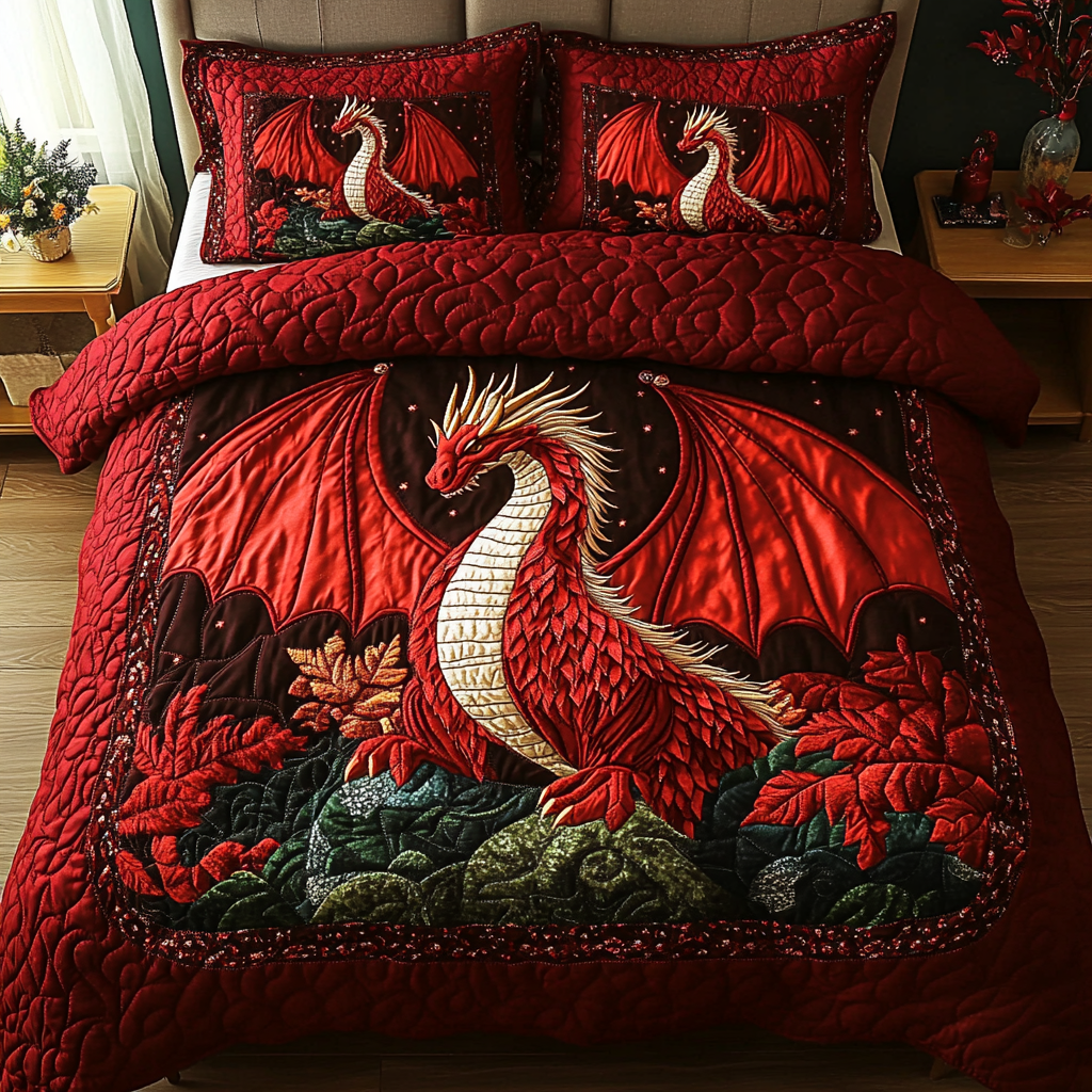 Dragon Breath 3-Piece Quilted Bedding Set - Single (59" x 70")