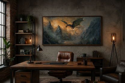 Dragon Canvas Wall Art – Framed Mountain Dragon Painting | Fantasy Home Decor