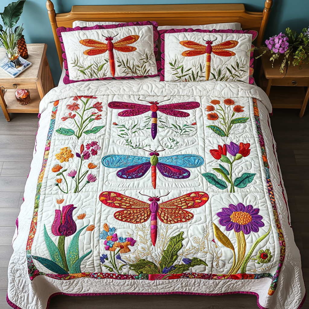 Dragonfly Serenade 3-Piece Quilted Bedding Set - Single (59" x 70")