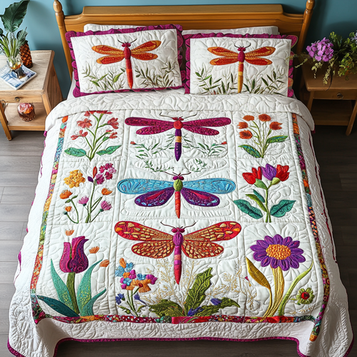 Dragonfly Serenade 3-Piece Quilted Bedding Set - Single (59" x 70")