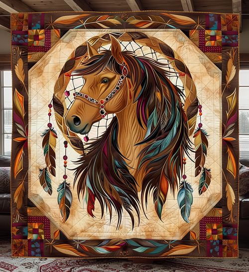 Dreamcatcher Mustang Quilted Blanket - Throw (55" x 60")