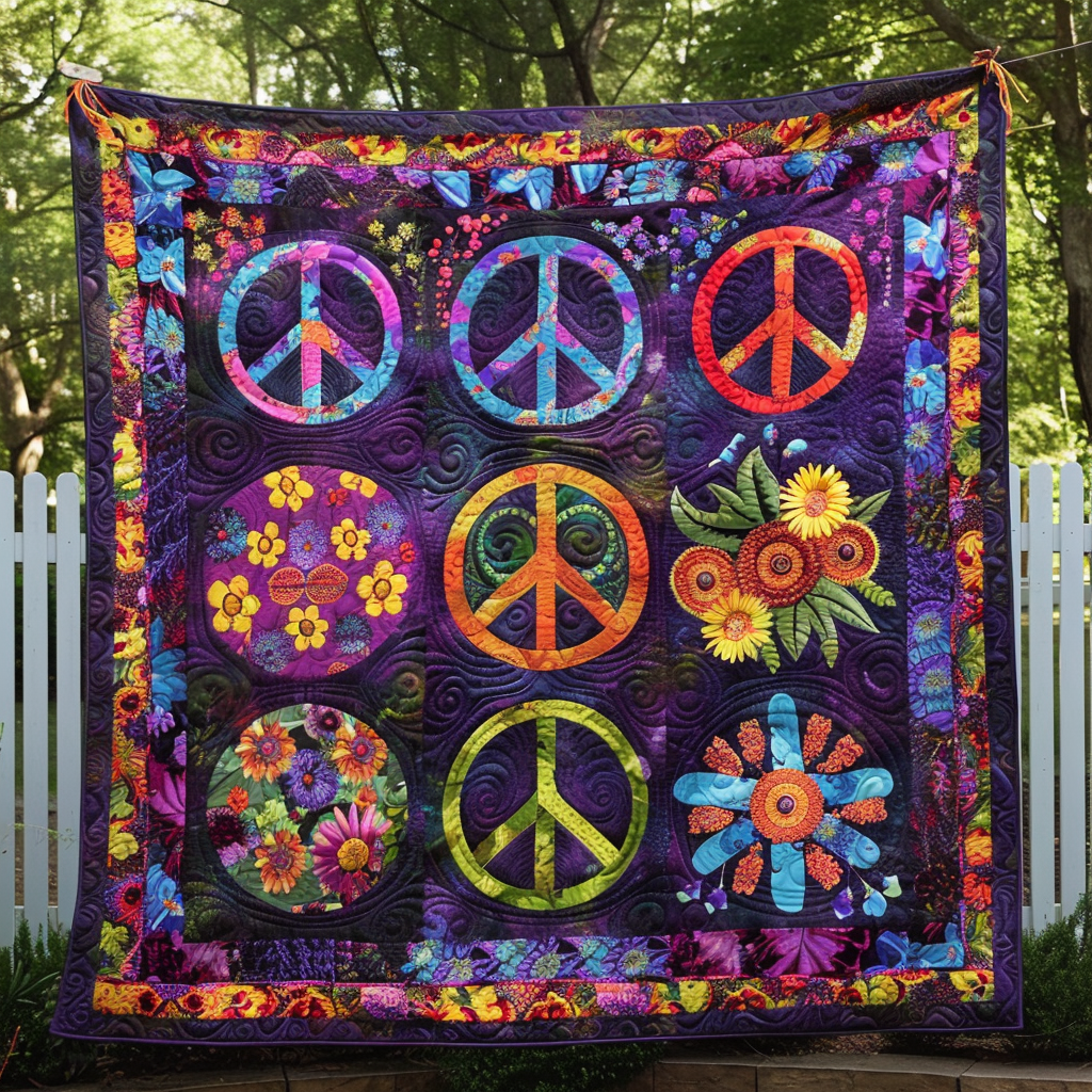 Dreamy Hippie Quilted Blanket - Throw (55" x 60")