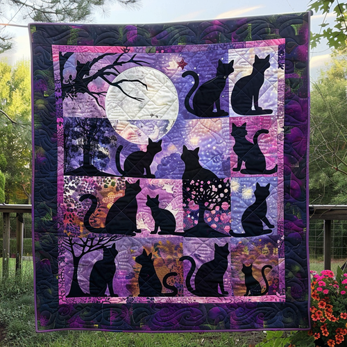 Dreamy Night Black Cats Quilted Blanket - Throw (55" x 60")