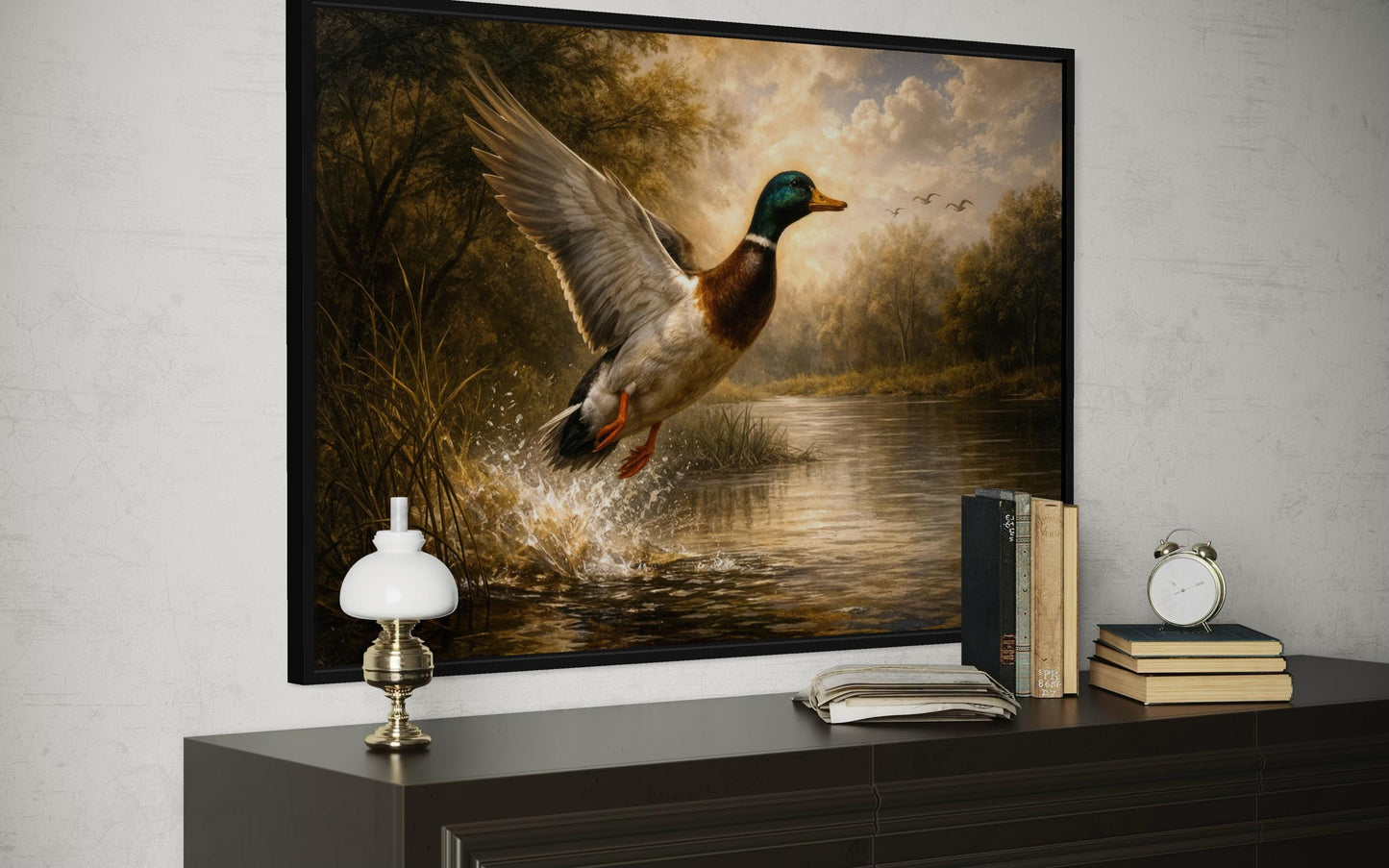 Duck Wall Art - Mallard & River Scene Canvas Print - Rustic Cabin Decor