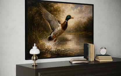 Duck Wall Art - Mallard & River Scene Canvas Print - Rustic Cabin Decor