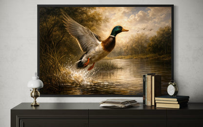 Duck Wall Art - Mallard & River Scene Canvas Print - Rustic Cabin Decor