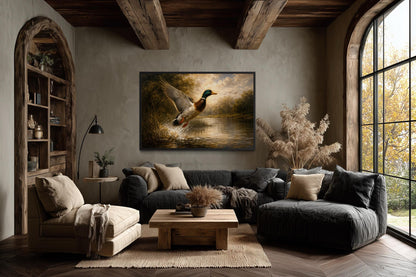 Duck Wall Art - Mallard & River Scene Canvas Print - Rustic Cabin Decor