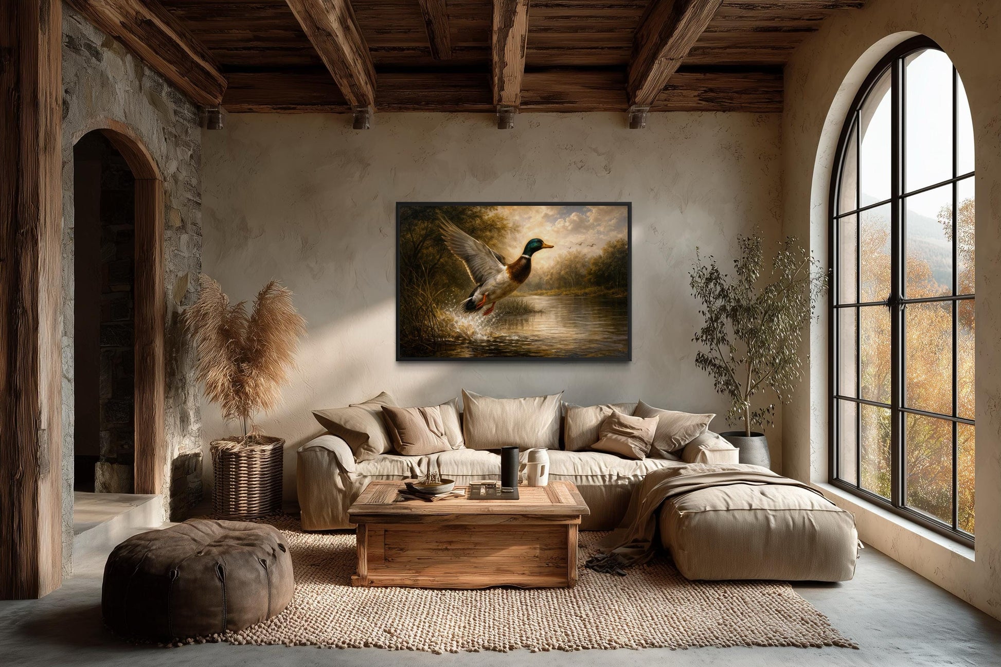 Duck Wall Art - Mallard & River Scene Canvas Print - Rustic Cabin Decor