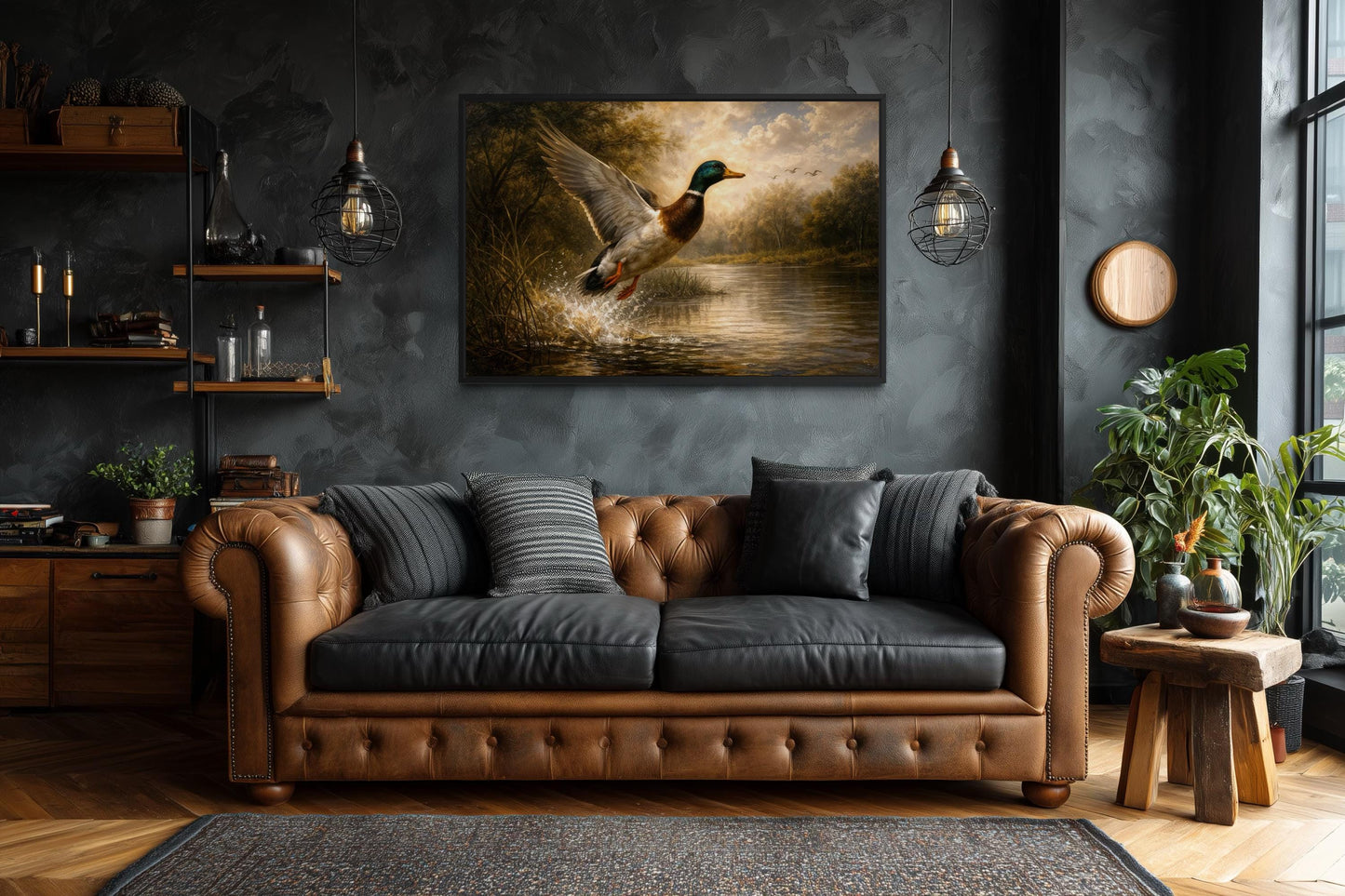 Duck Wall Art - Mallard & River Scene Canvas Print - Rustic Cabin Decor