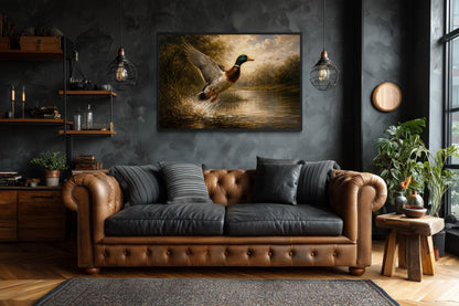 Duck Wall Art - Mallard & River Scene Canvas Print - Rustic Cabin Decor