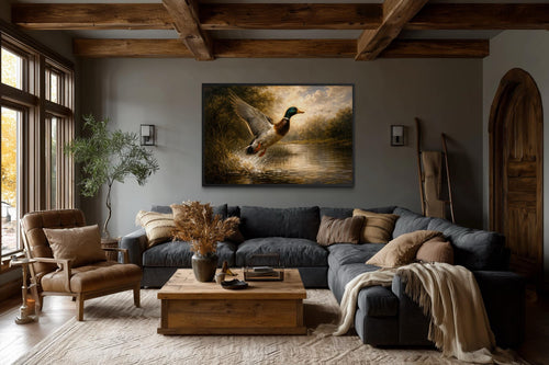 Duck Wall Art - Mallard & River Scene Canvas Print - Rustic Cabin Decor