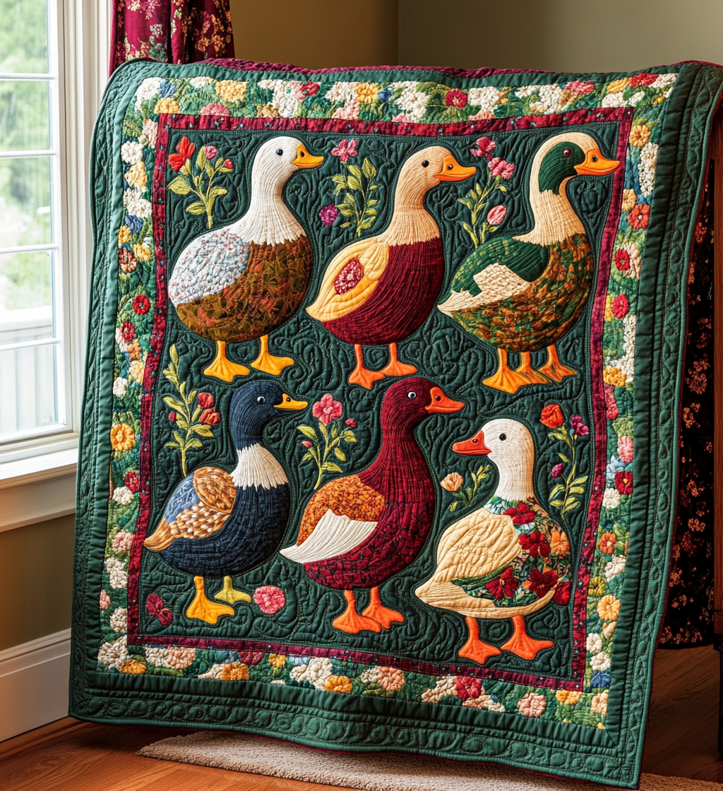 Duck Garden Quilted Blanket - Throw (55" x 60")