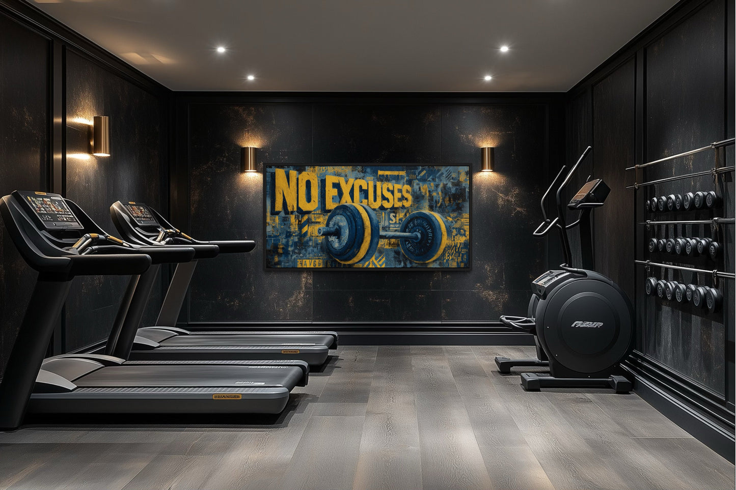 Dumbbells No Excuses Graffiti Painting Motivational Home Gym Wall Art