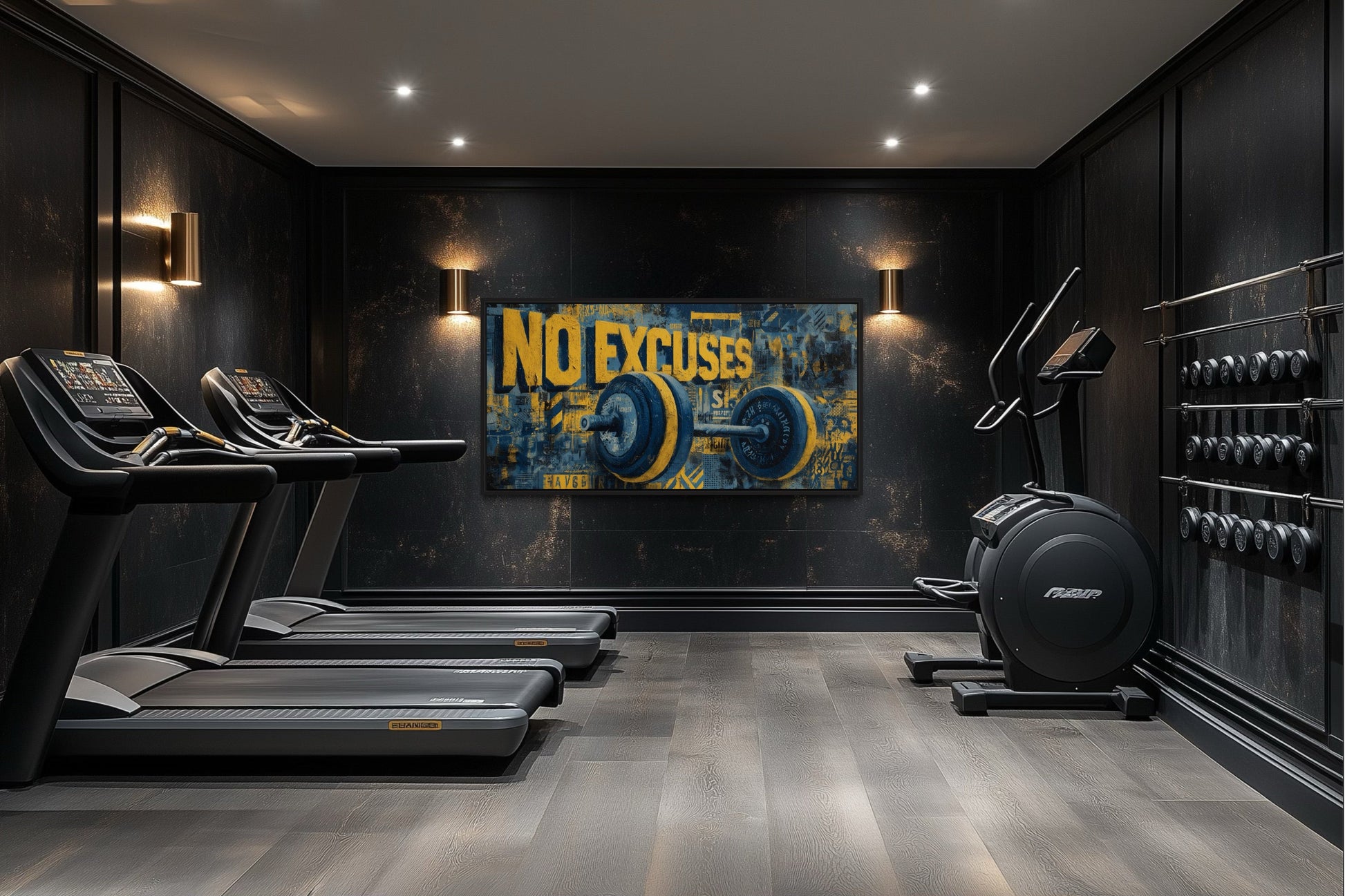 Dumbbells No Excuses Graffiti Painting Motivational Home Gym Wall Art