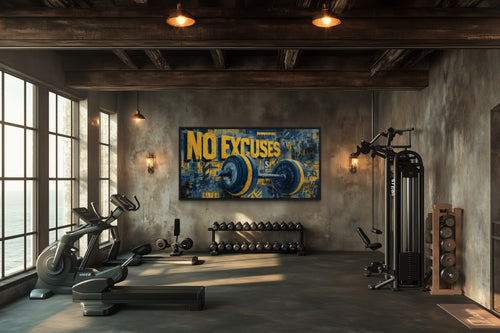 Dumbbells No Excuses Graffiti Painting Motivational Home Gym Wall Art