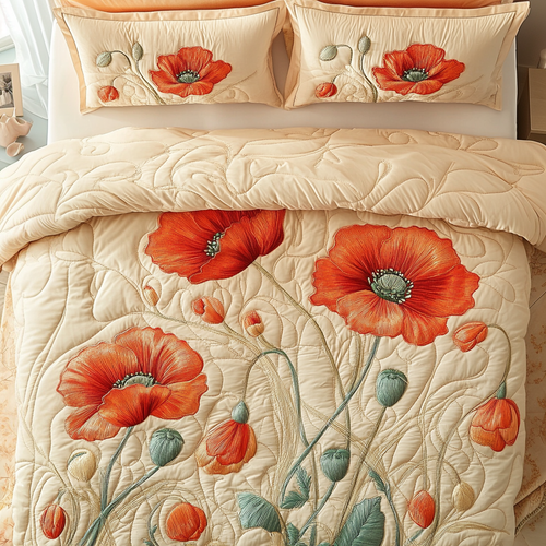 Dusk Petals 3-Piece Quilted Bedding Set - Single (59" x 70")