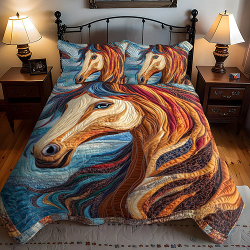Dynamic Horse Design 3-Piece Quilted Bedding Set - Single (59" x 70")