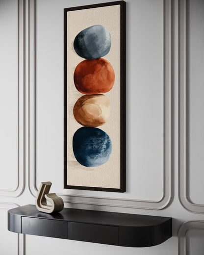 Earth Tones Brown Beige Navy Rocks Shapes Mid Century Modern Tall Vertical Wall Art