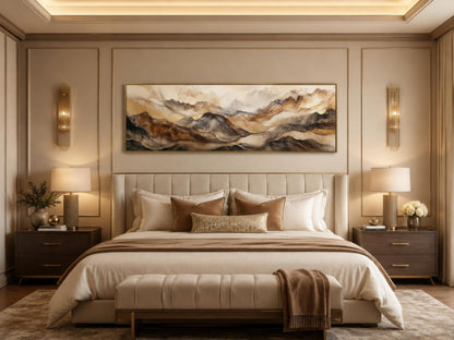 Earthy Abstract Wall Art - Long Horizontal Canvas | Brown Gold Mountain Art