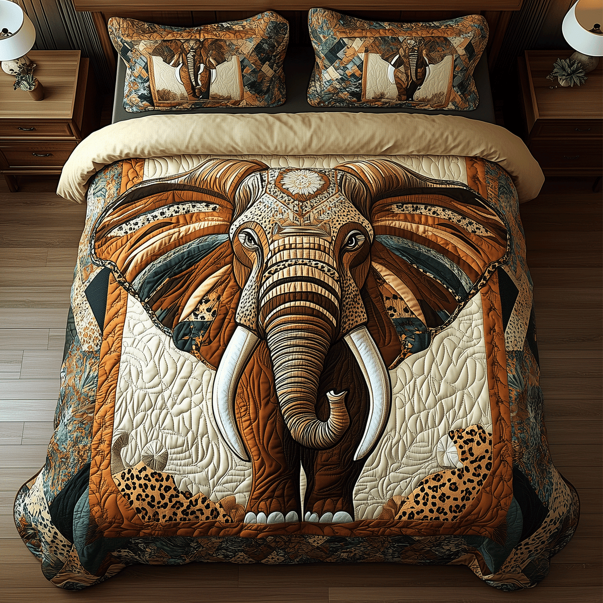 Earthy Elephant Bliss 3-Piece Quilted Bedding Set - Single (59" x 70")