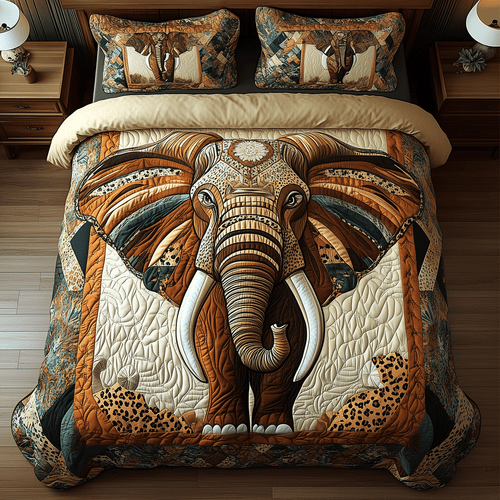 Earthy Elephant Bliss 3-Piece Quilted Bedding Set - Single (59" x 70")