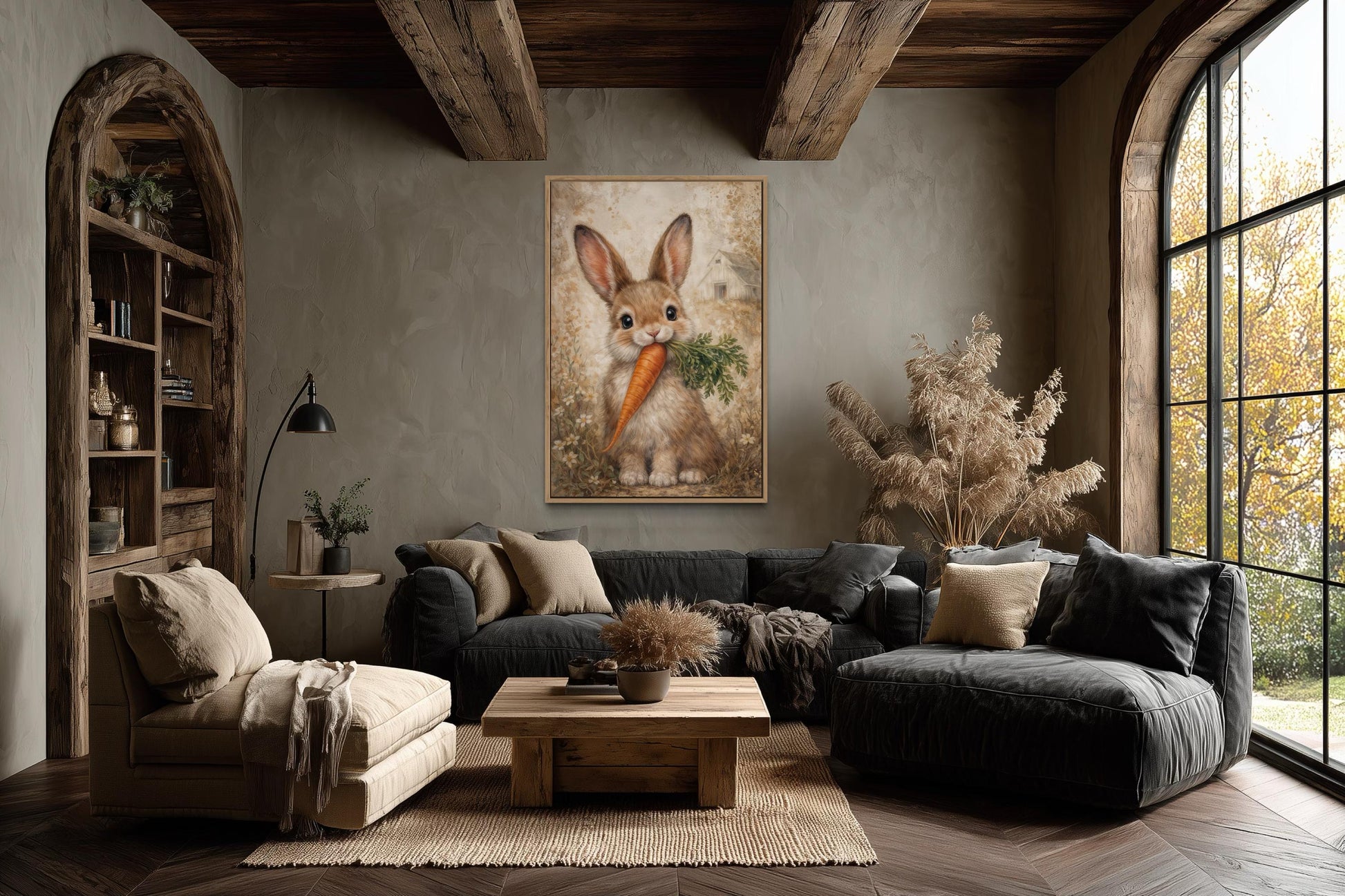 Easter Bunny With Carrot Wall Art - Neutral Bunny Canvas Print | Spring Farmhouse Decor