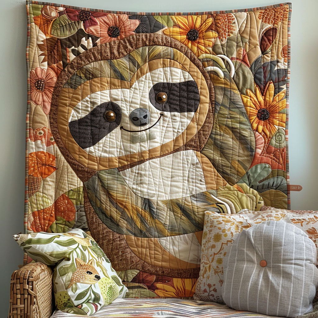 Easygoing Sloth Quilted Blanket - Throw (55" x 60")