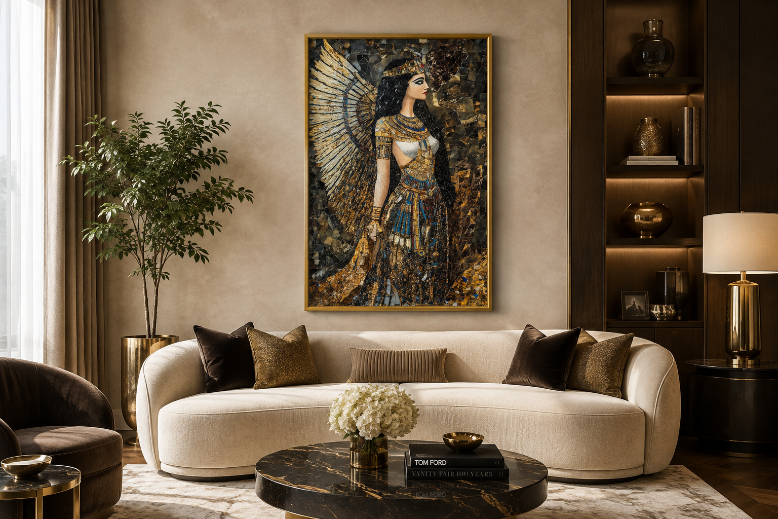 Goddess Isis Mosaic Style Egyptian Framed Canvas Wall Art