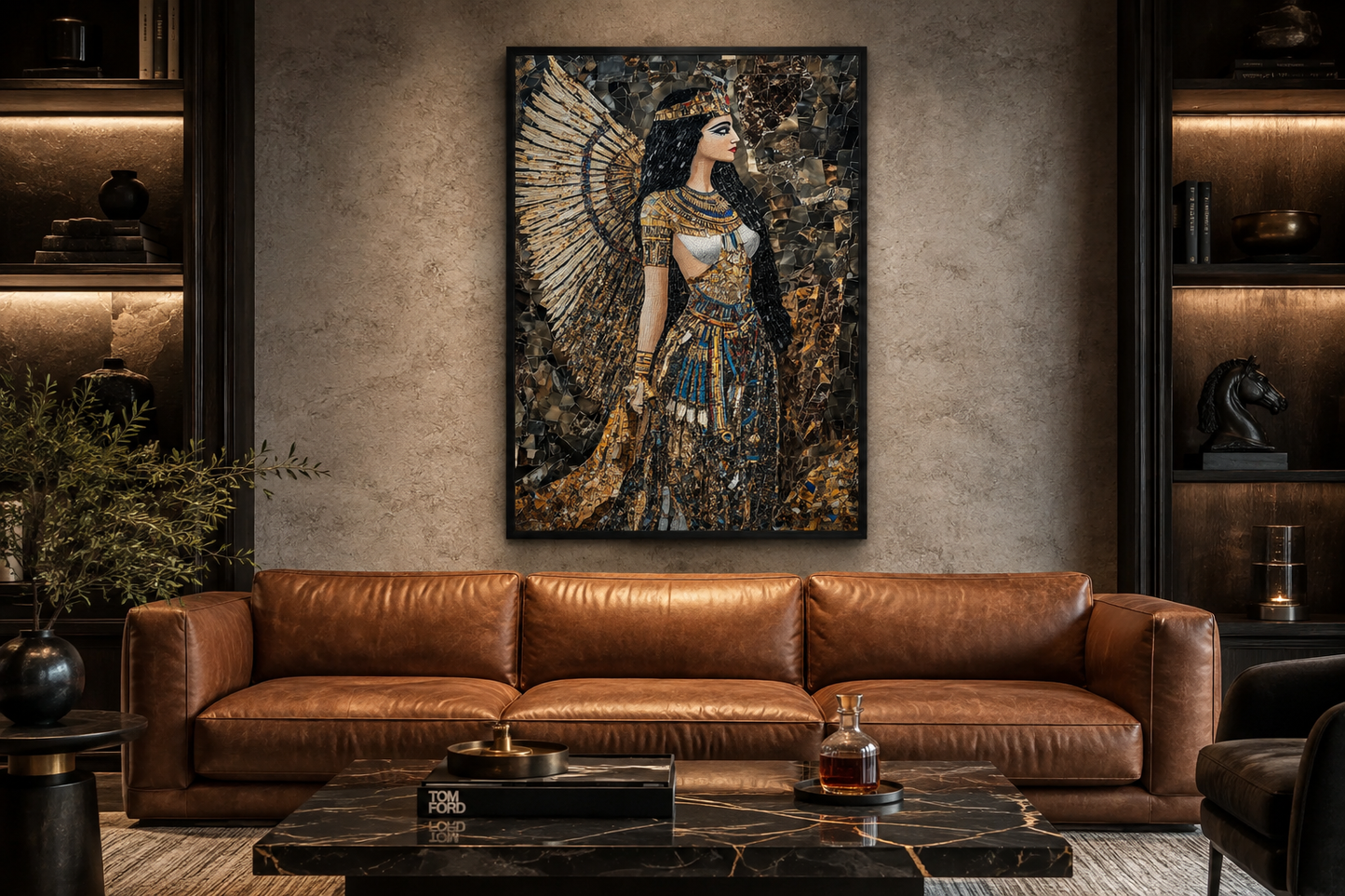 Goddess Isis Mosaic Style Egyptian Framed Canvas Wall Art