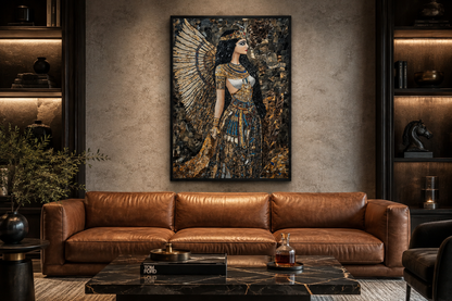 Goddess Isis Mosaic Style Egyptian Framed Canvas Wall Art
