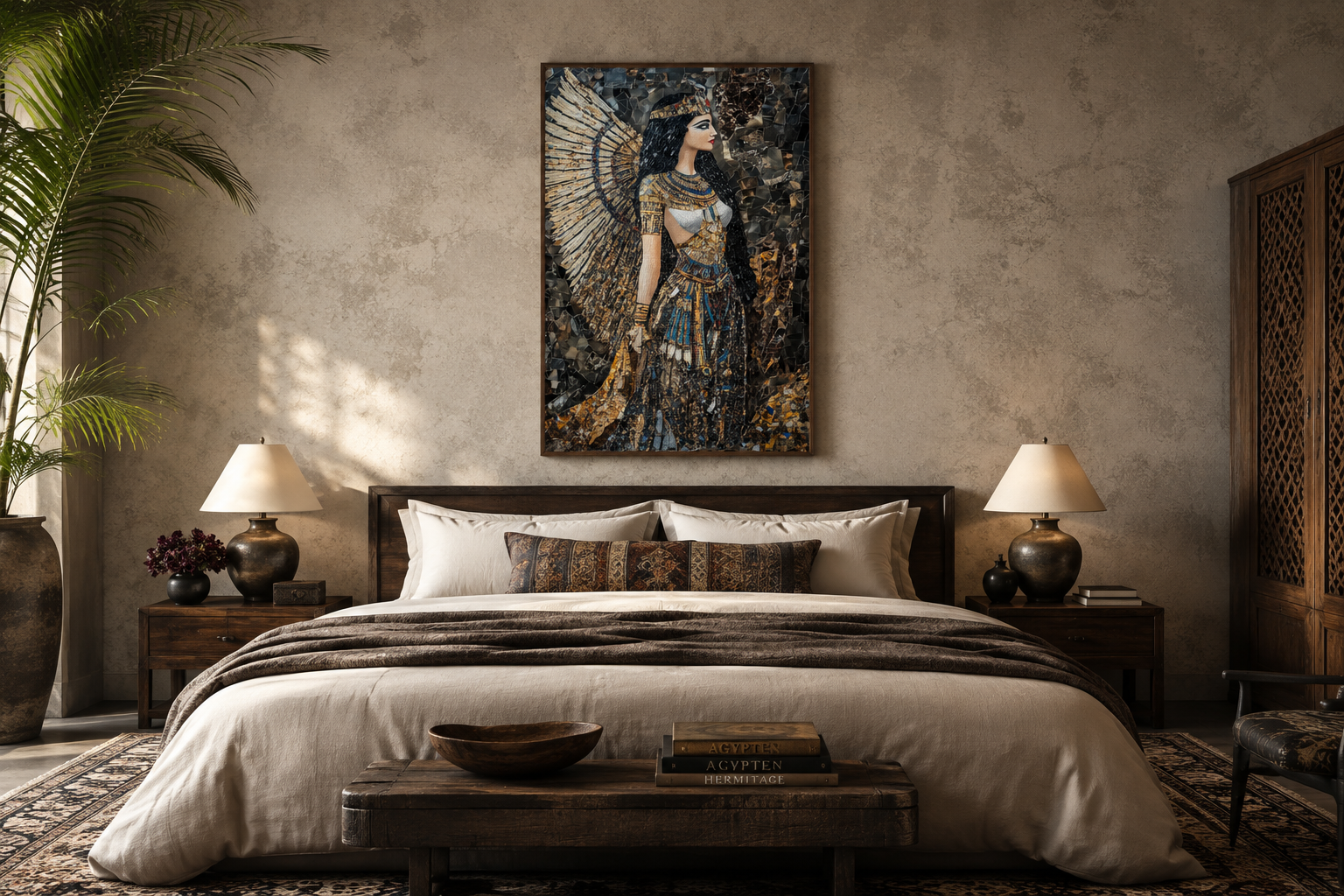 Goddess Isis Mosaic Style Egyptian Framed Canvas Wall Art