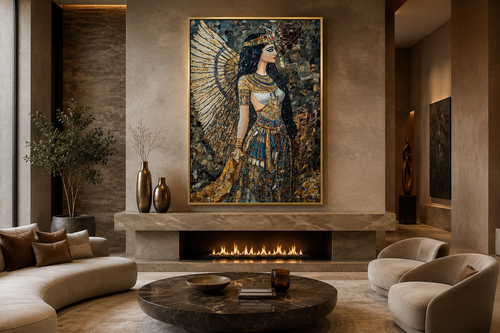 Goddess Isis Mosaic Style Egyptian Framed Canvas Wall Art