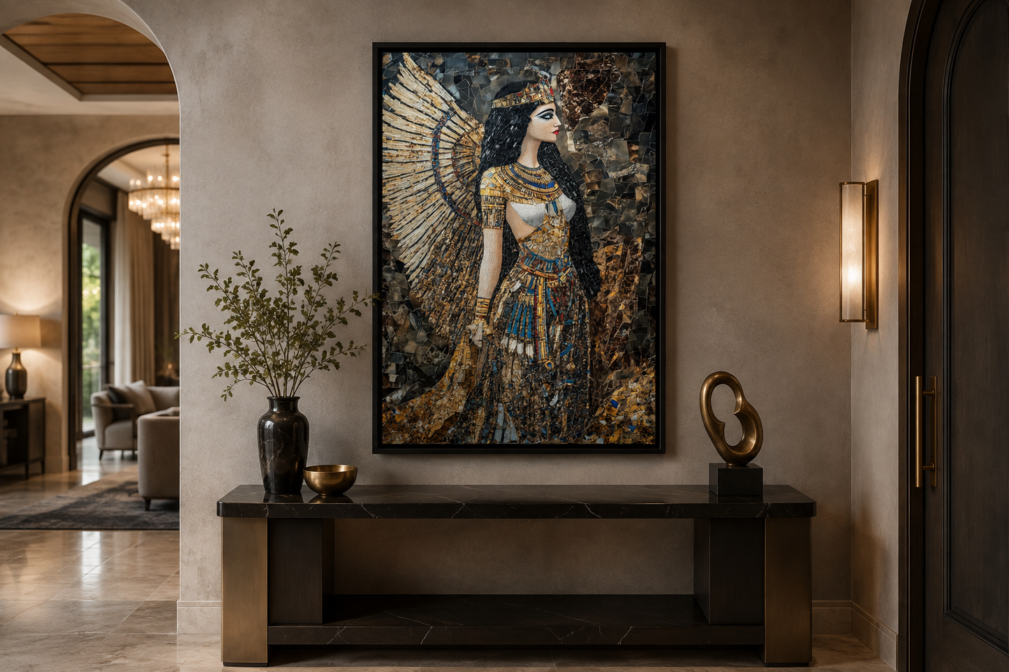 Goddess Isis Mosaic Style Egyptian Framed Canvas Wall Art