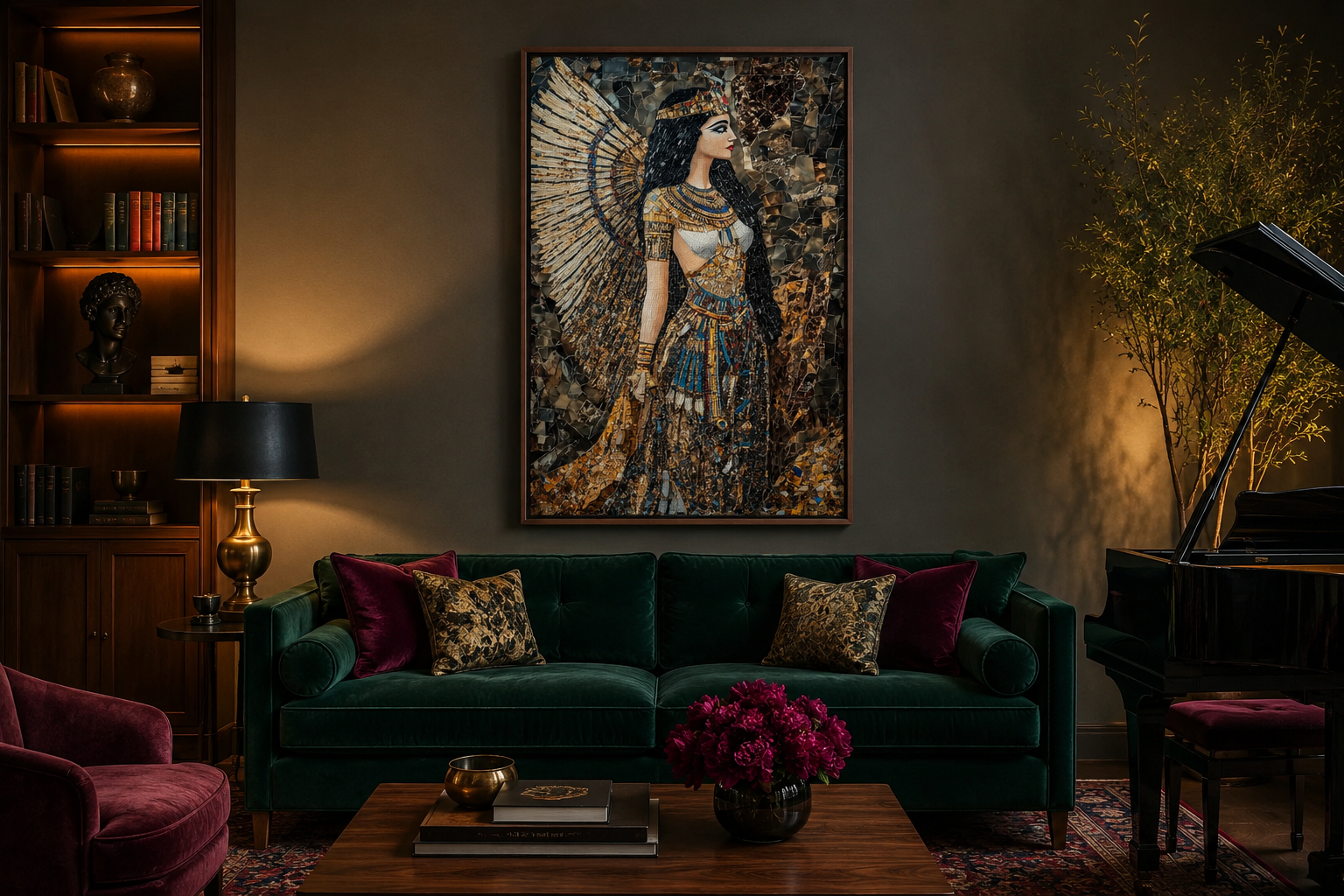Goddess Isis Mosaic Style Egyptian Framed Canvas Wall Art