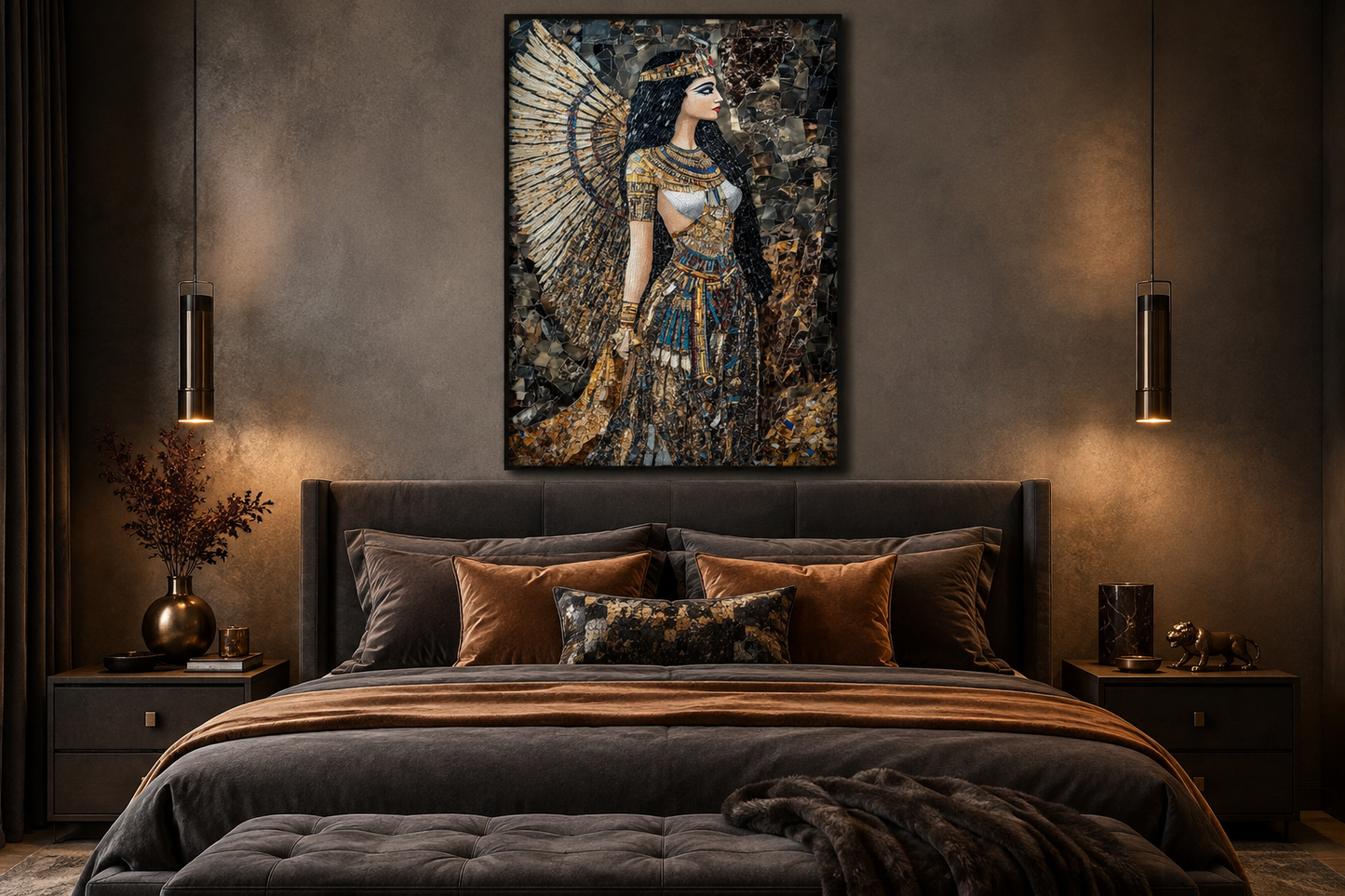 Goddess Isis Mosaic Style Egyptian Framed Canvas Wall Art