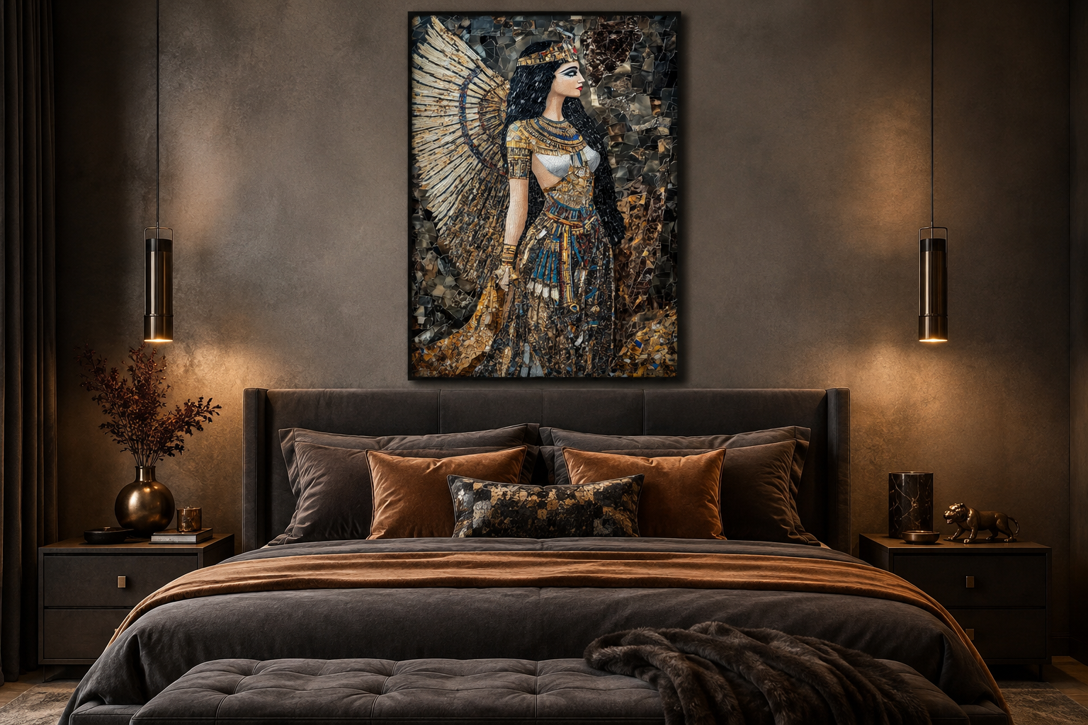 Goddess Isis Mosaic Style Egyptian Framed Canvas Wall Art