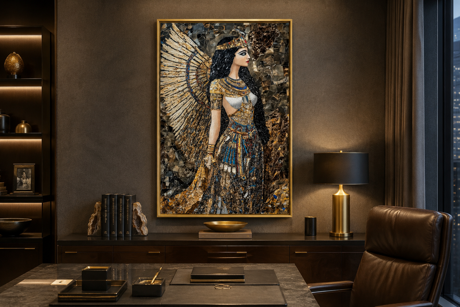 Goddess Isis Mosaic Style Egyptian Framed Canvas Wall Art