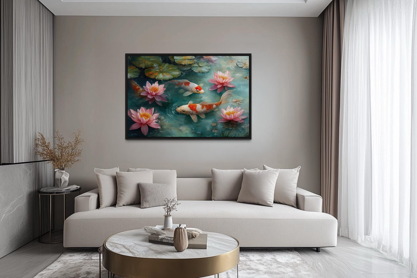 Elegant Japanese Koi Fish Watercolor Painting Canvas Art