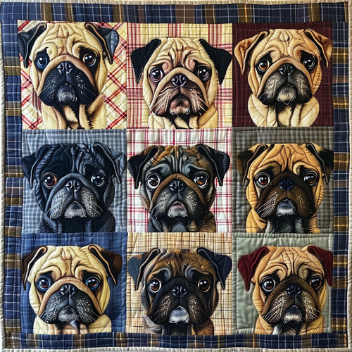 Elegant Pug Portraits Quilted Blanket - Throw (55" x 60")