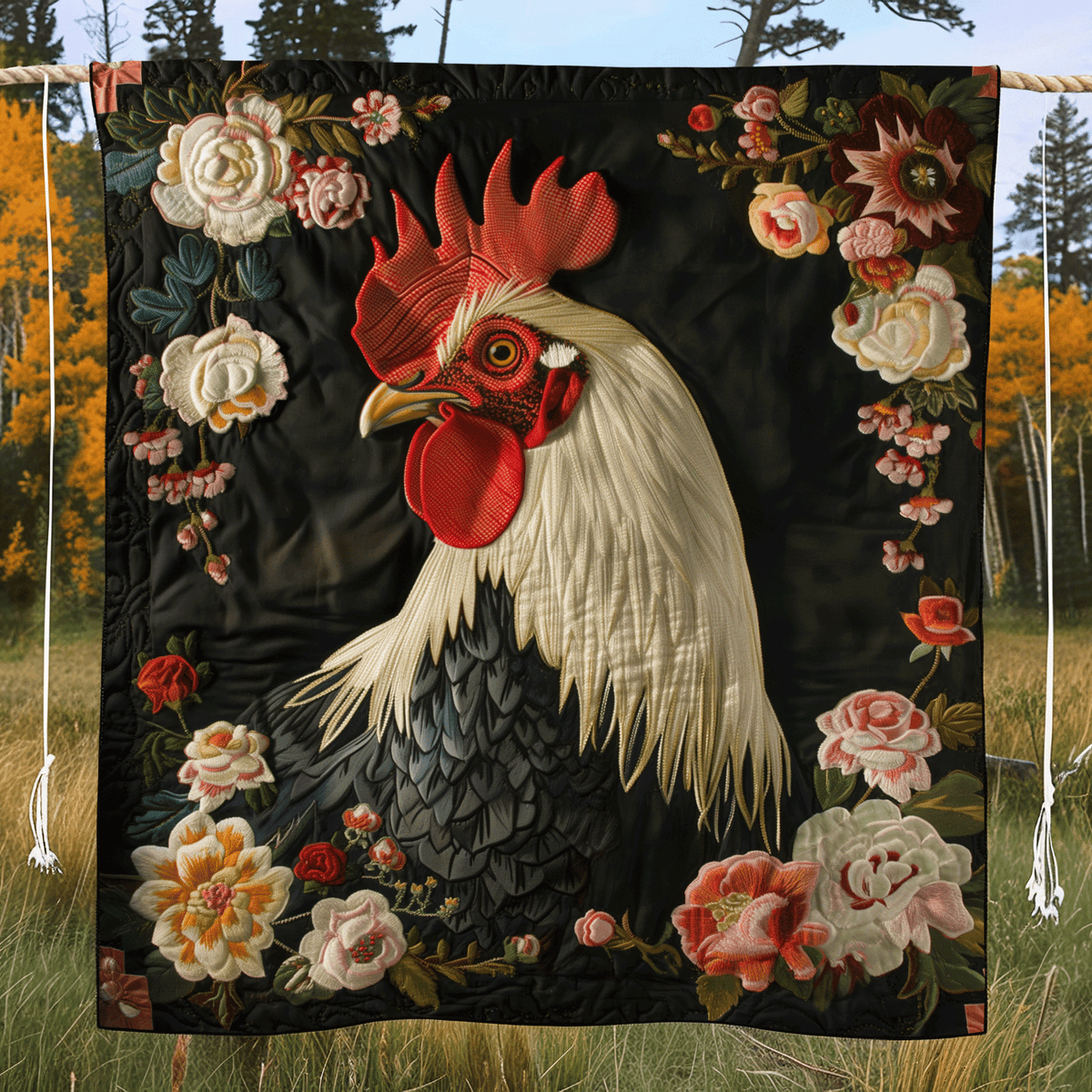 Elegant Rooster Quilted Blanket - Throw (55" x 60")